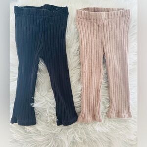 Kids Ribbed Knit Pants Set - Black and Tan